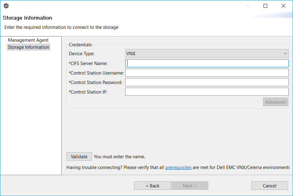 Dell EMC Storage Information-VNX-Credentials