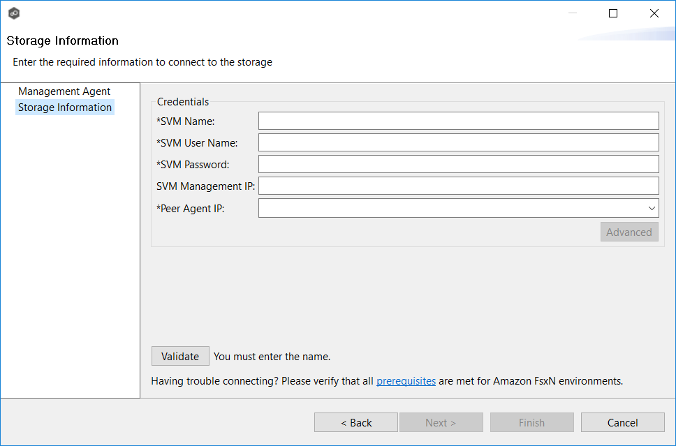 Amazon FSxN Storage Information-Credentials