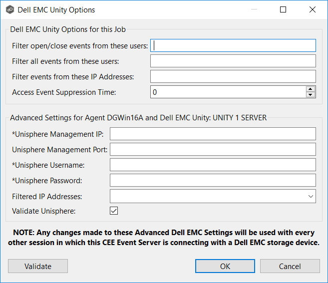 Dell Storage Information-Unity-Advanced Options