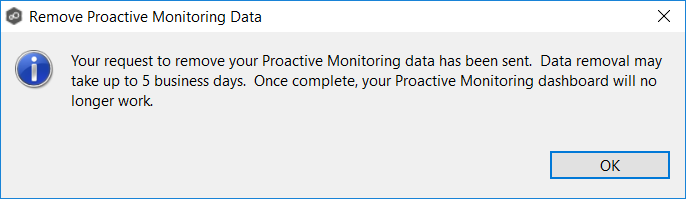 Analytics-Preferences-Proactive Monitoring-Disabling Proactive Monitoring-Remove proactive monitoring data confirmation dialog