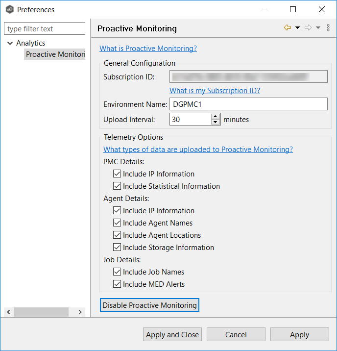 Analytics-Preferences-Proactive Monitoring-Step 5-Proactive Monitoring-Preferences updated after setup complete