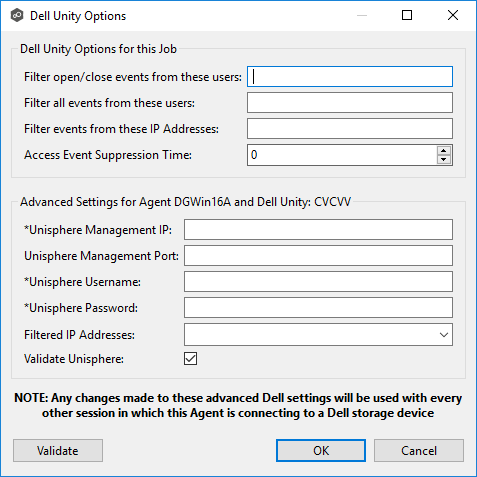 Dell Storage Information-Unity-Advanced Options