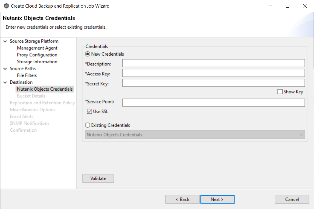 CB-Create-Step 9-Destination Credentials-Nutanix Objects