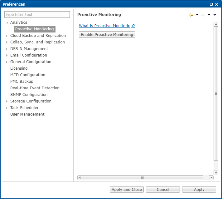 Analytics-Preferences-Proactive Monitoring