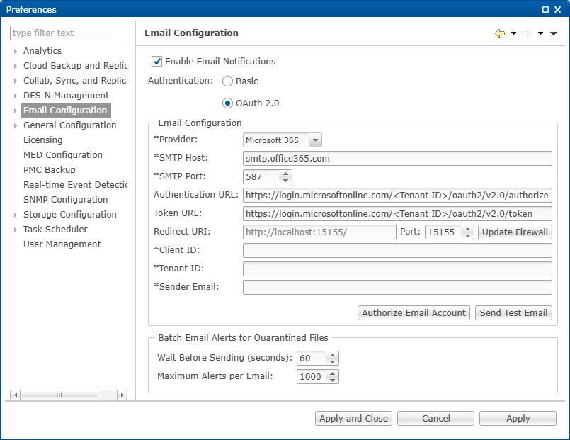Email-Preferences-Email Configuration-OAuth2-Microsoft-365